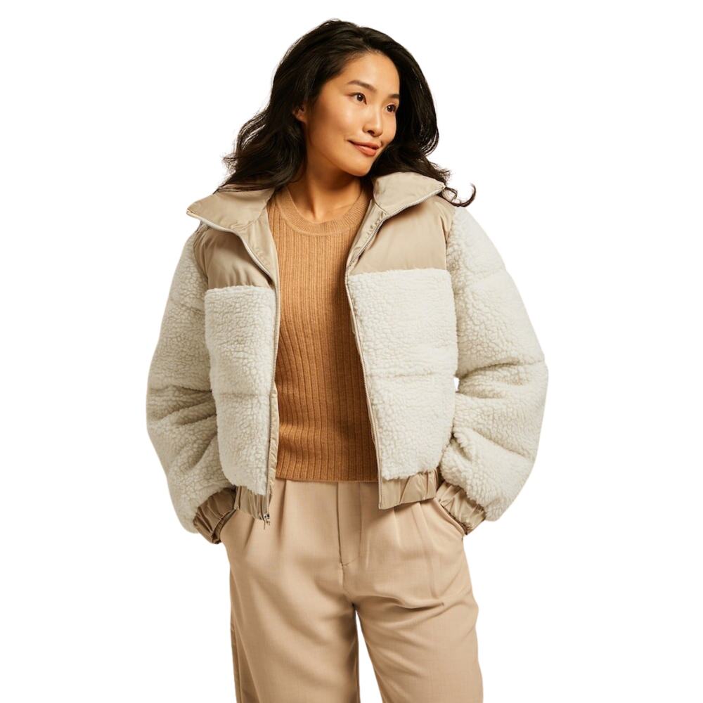Abercrombie & Fitch White Ultra Faux Fur Mini Puffer Jacket Small Gorpcore